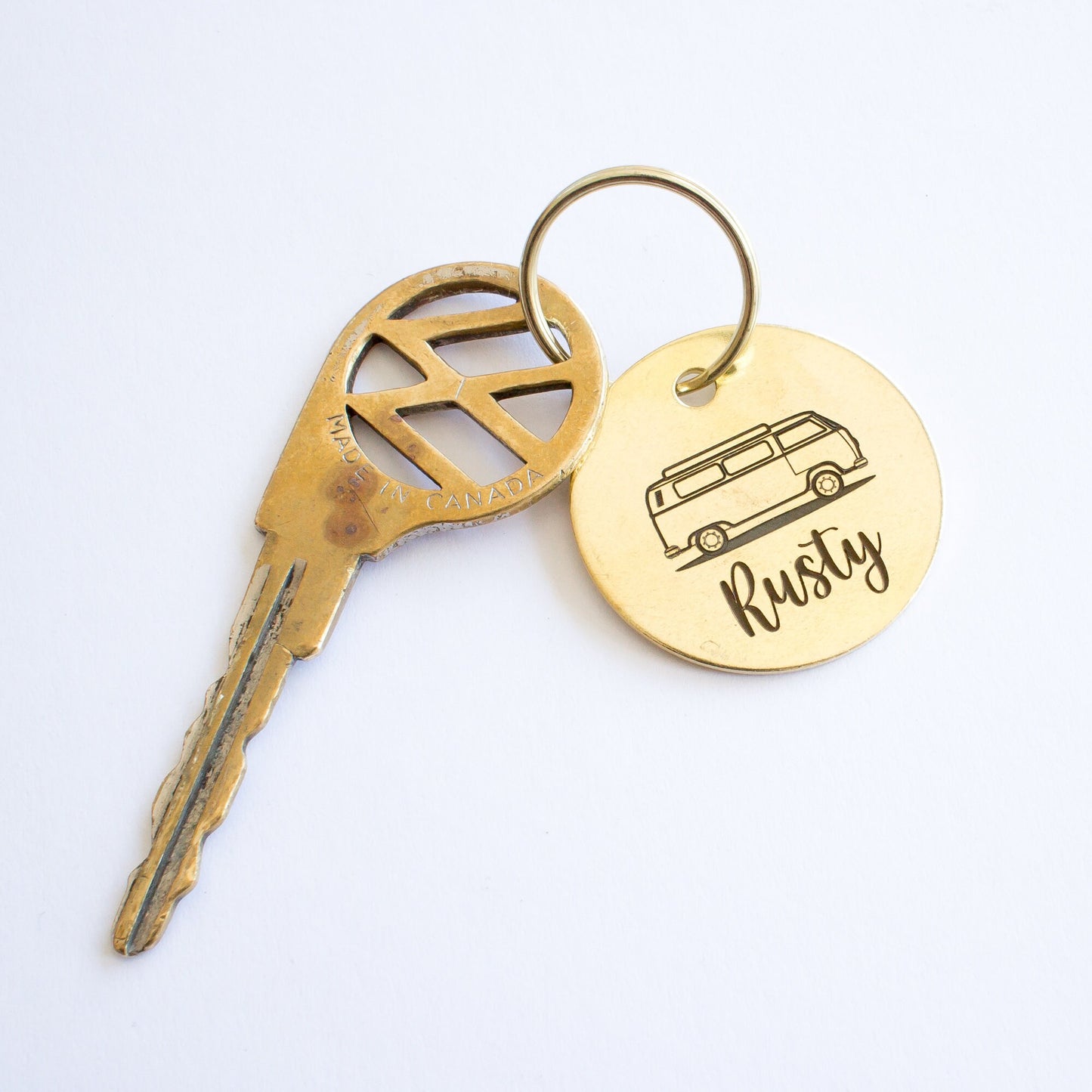 Personalized Kombi Pop Top Camper Key Ring - Gold