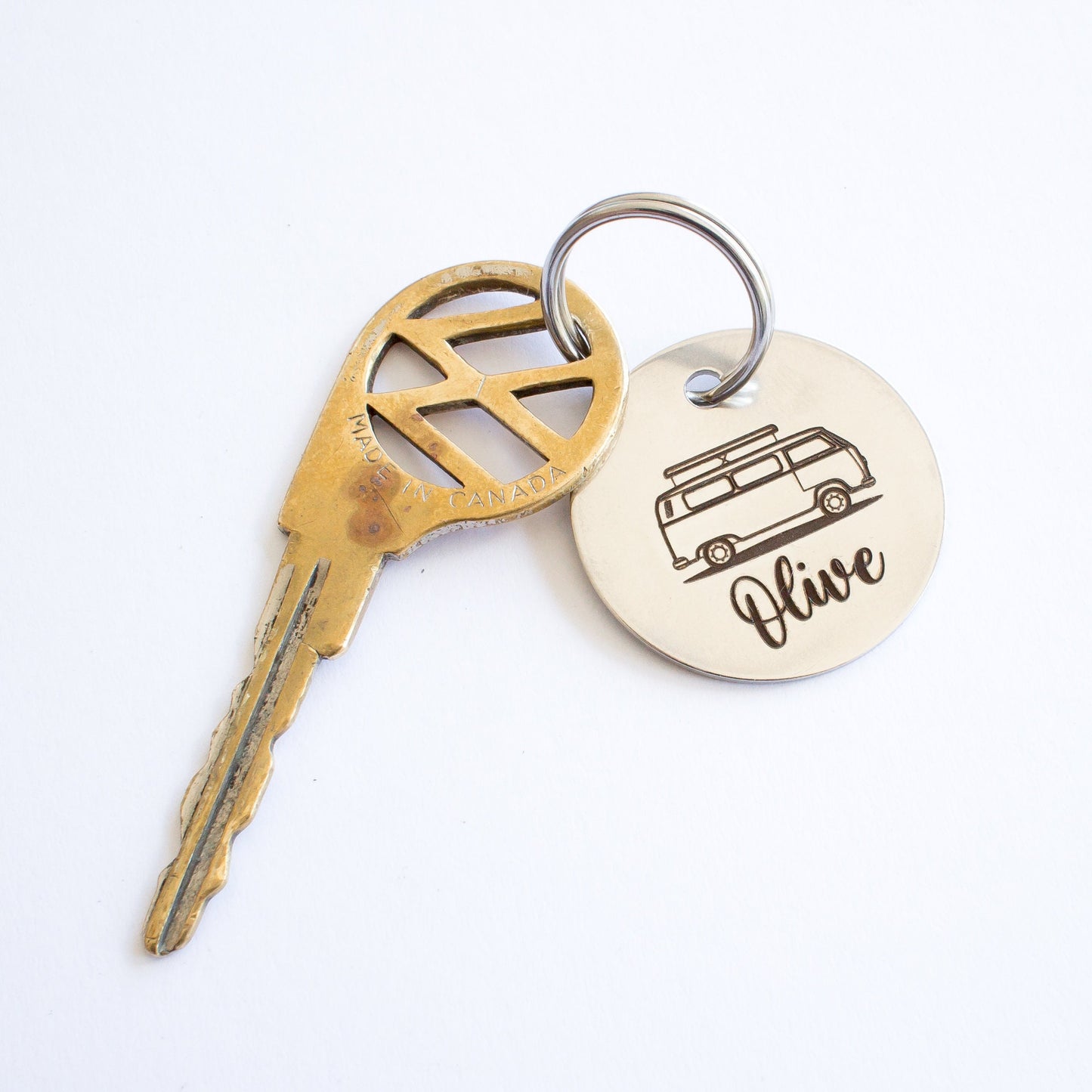 Personalized Kombi Pop Top Camper Key Ring - Silver