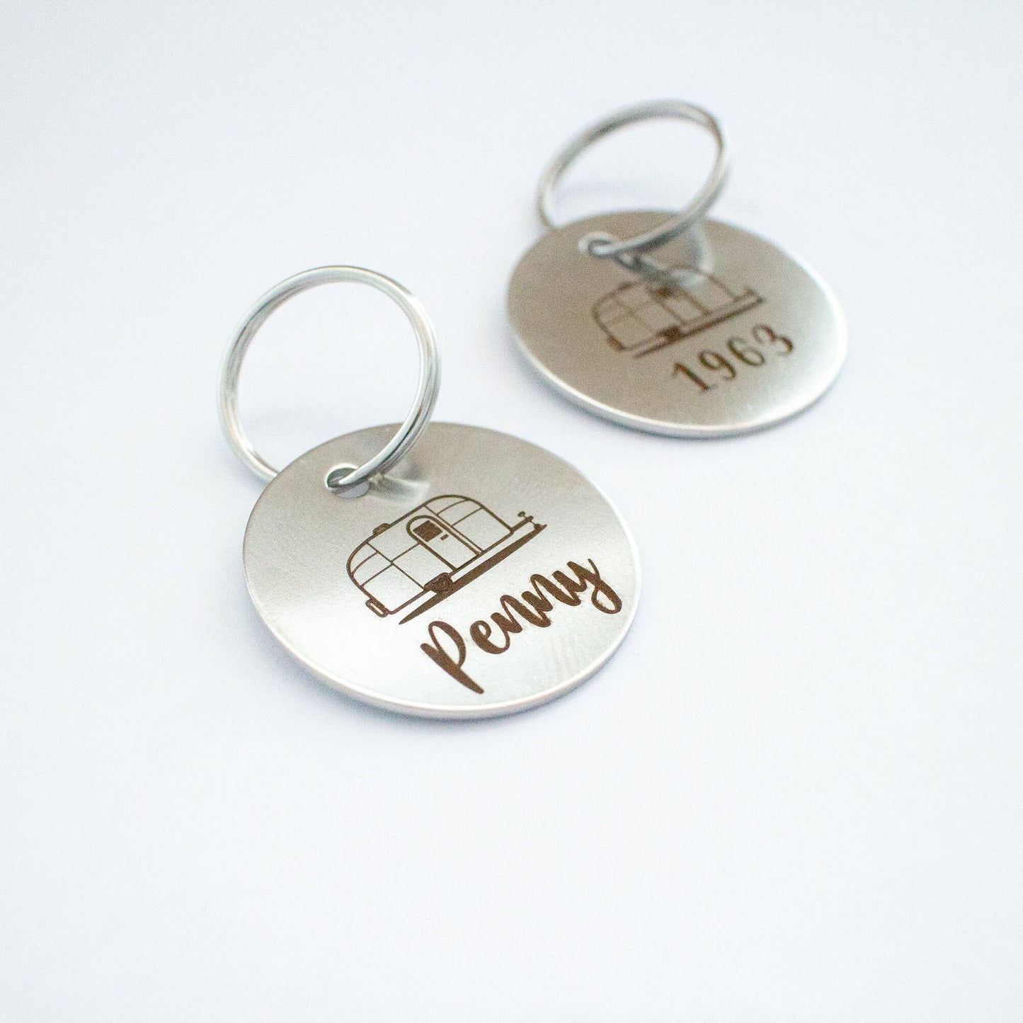 Personalized Vintage Airstream Trailer Key Ring - Silver