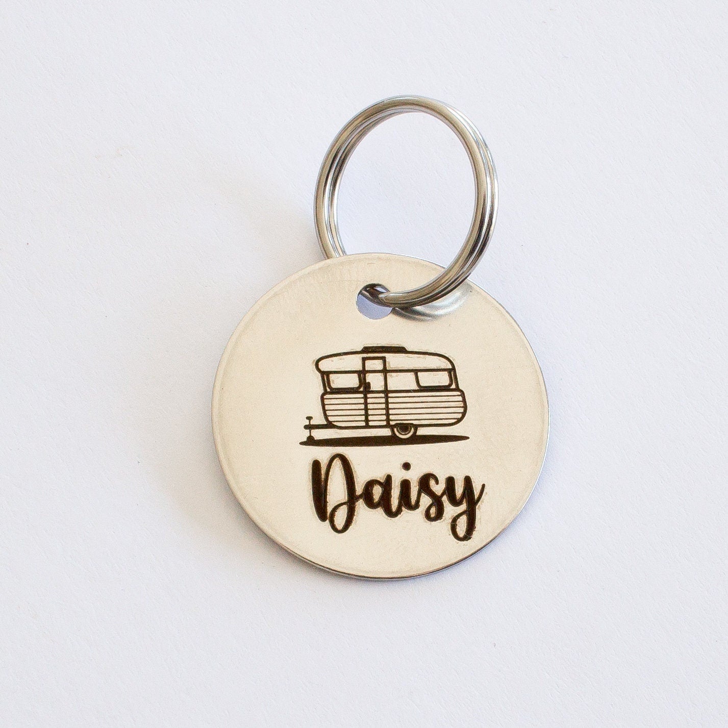 Personalized Vintage Caravan Trailer Key Ring - Silver