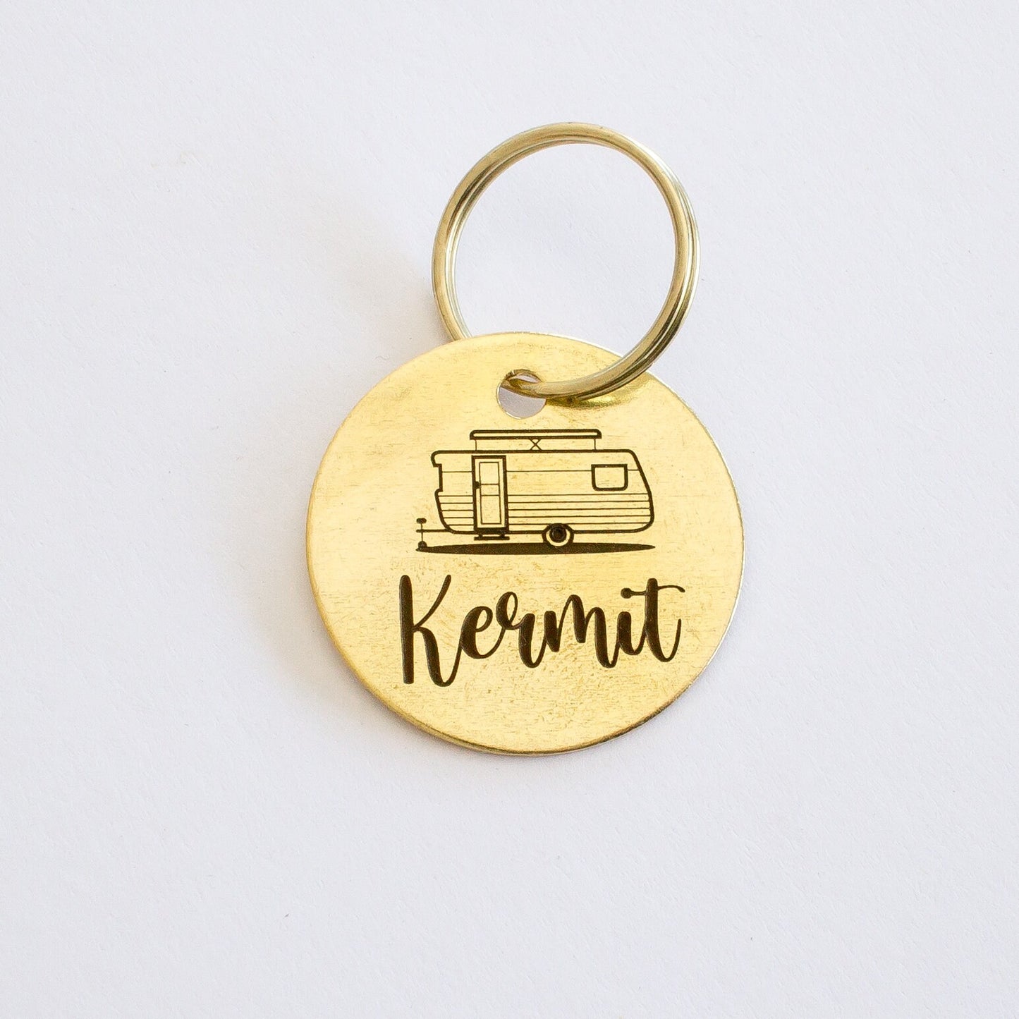 Personalized Vintage Caravan Pop Top Trailer Key Ring - Gold