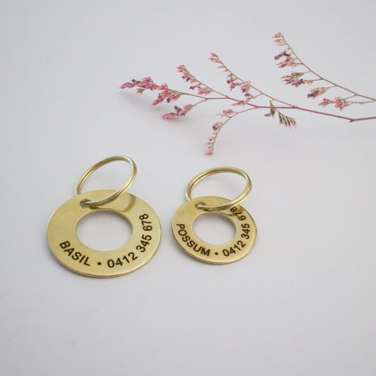Personalised Brass Classic Ring Animal ID Tag