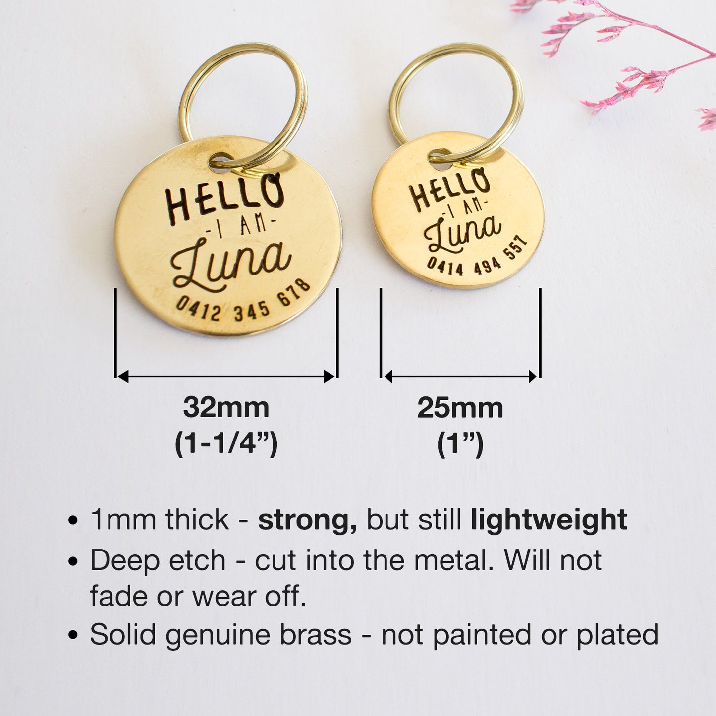 Personalised Brass 'Hello' Design Animal ID Tag