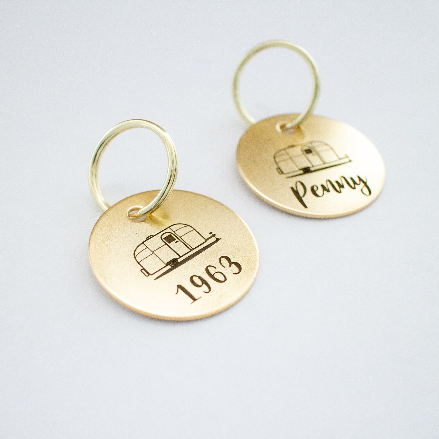 Personalized Vintage Airstream Trailer Key Ring - Gold
