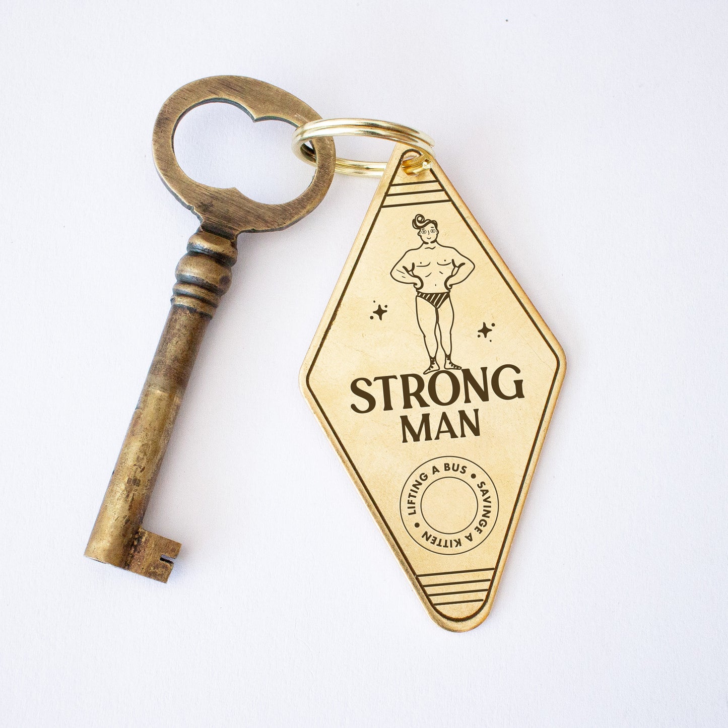 Personalized Strong Man Vintage Hotel Keychain