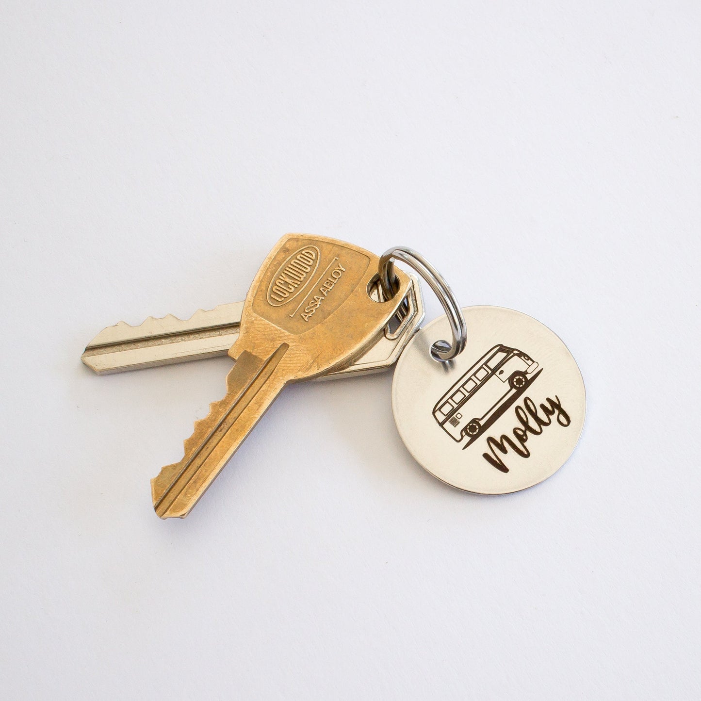 Personalized Kombi Split Window Camper Key Ring - Silver