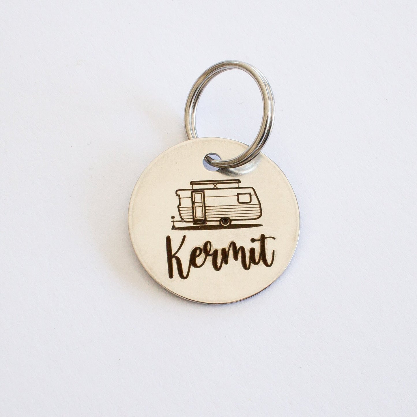 Personalized Vintage Caravan Pop Top Trailer Key Ring - Silver