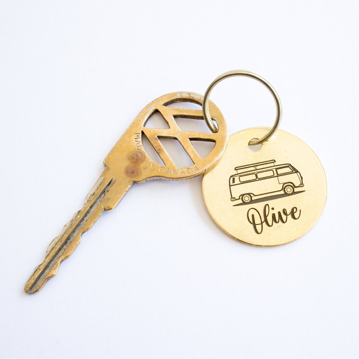 Personalized Kombi Pop Top Camper Key Ring - Gold