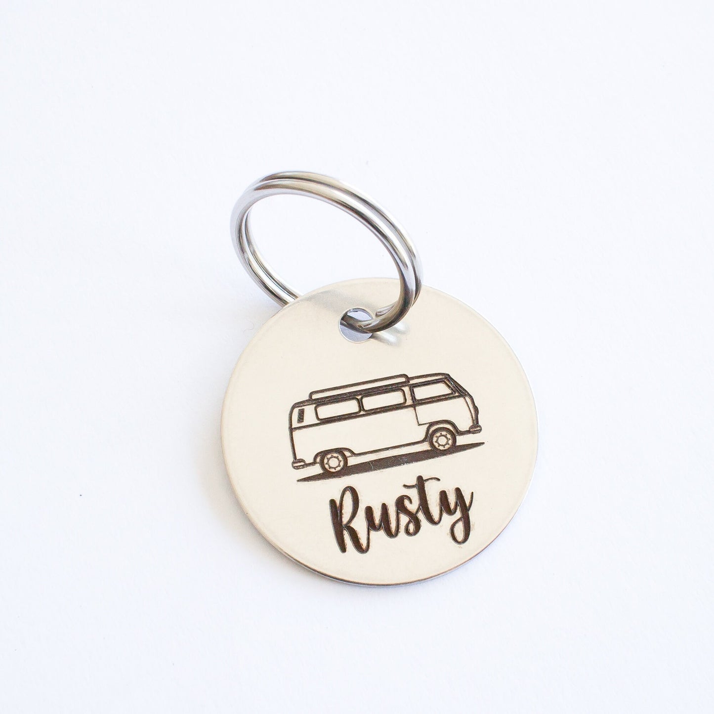 Personalized Kombi Pop Top Camper Key Ring - Silver