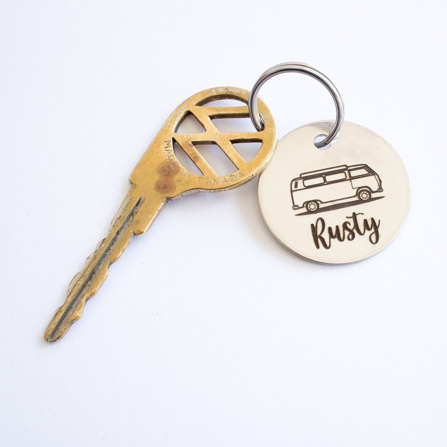 Personalized Kombi Pop Top Camper Key Ring - Silver