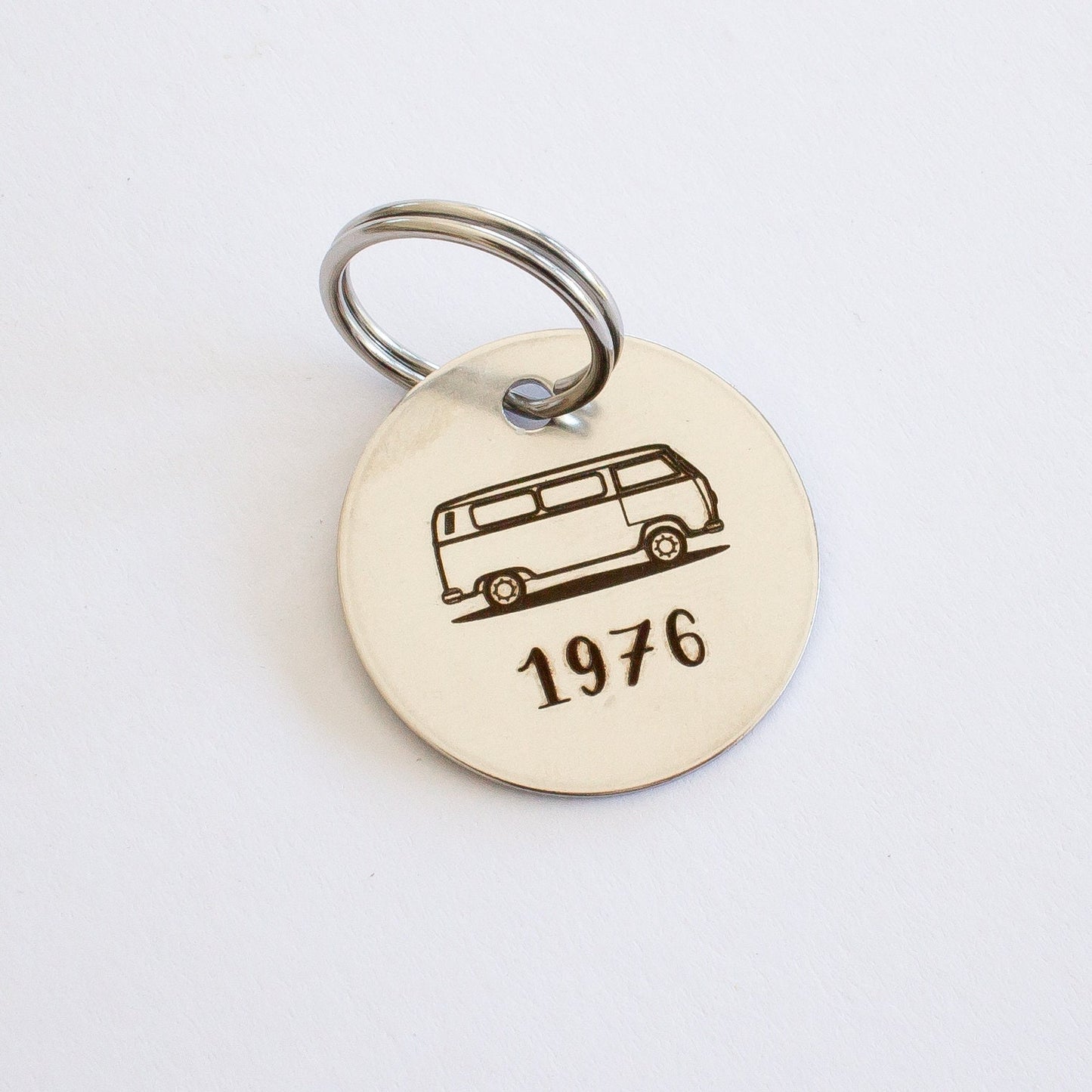Personalized Kombi Bay Window Camper Key Ring - Silver