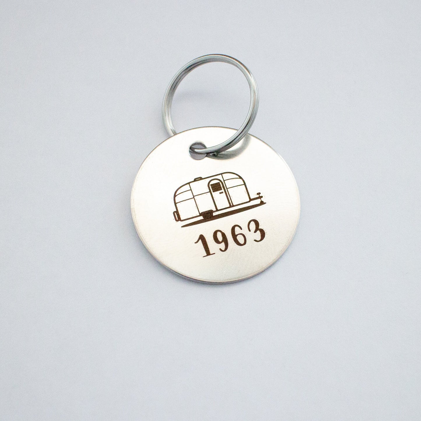Personalized Vintage Airstream Trailer Key Ring - Silver