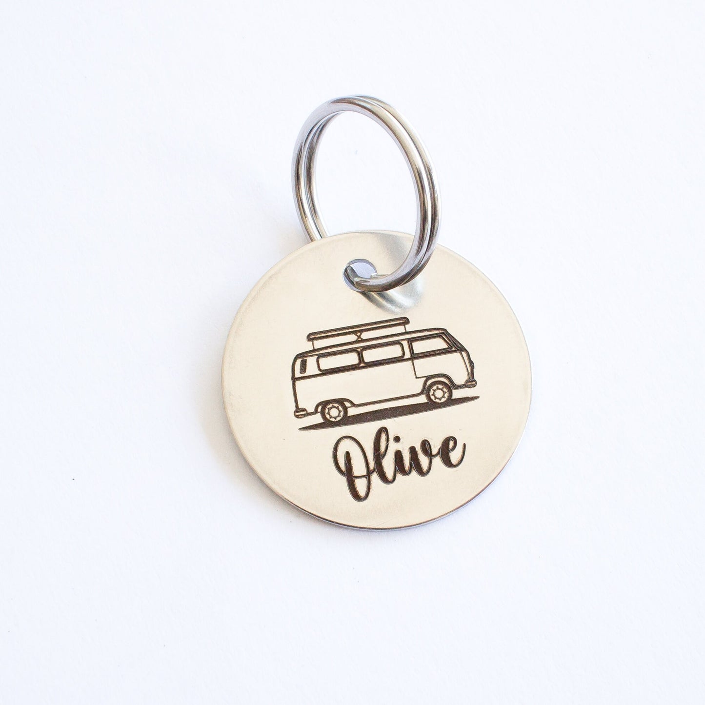 Personalized Kombi Pop Top Camper Key Ring - Silver