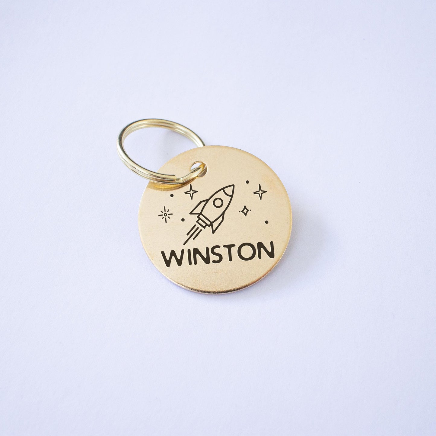 Personalized Brass Rocket Dog Tag