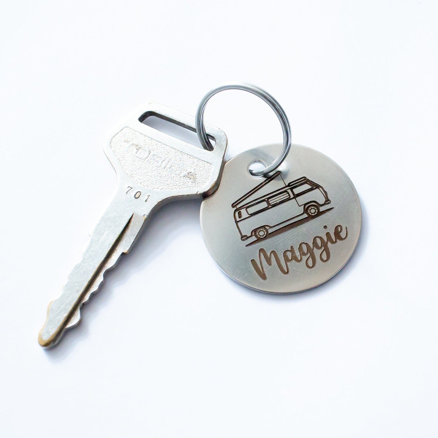Personalized Kombi Westfalia Camper Key Ring - Silver