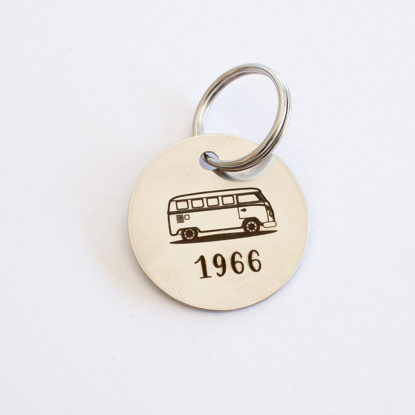Personalized Kombi Split Window Camper Key Ring - Silver