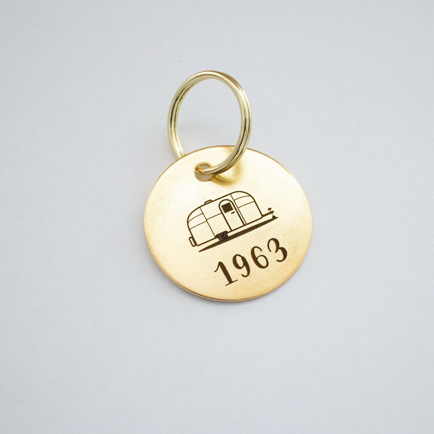 Personalized Vintage Airstream Trailer Key Ring - Gold