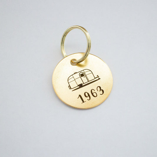 Personalized Vintage Airstream Trailer Key Ring - Gold