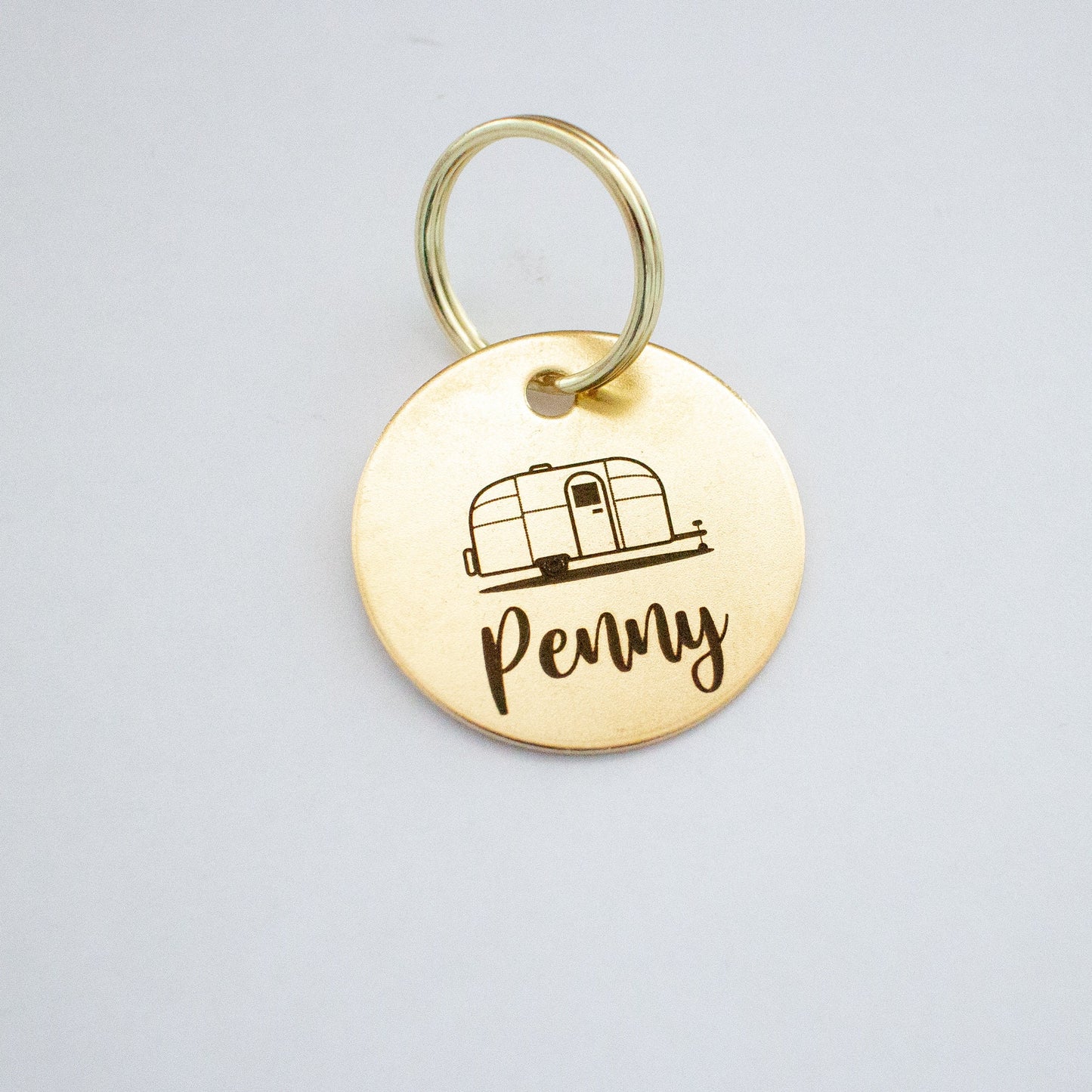 Personalized Vintage Airstream Trailer Key Ring - Gold