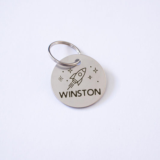 Personalized Silver Rocket Dog Tag