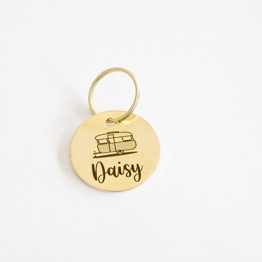 Personalized Vintage Caravan Trailer Key Ring - Gold