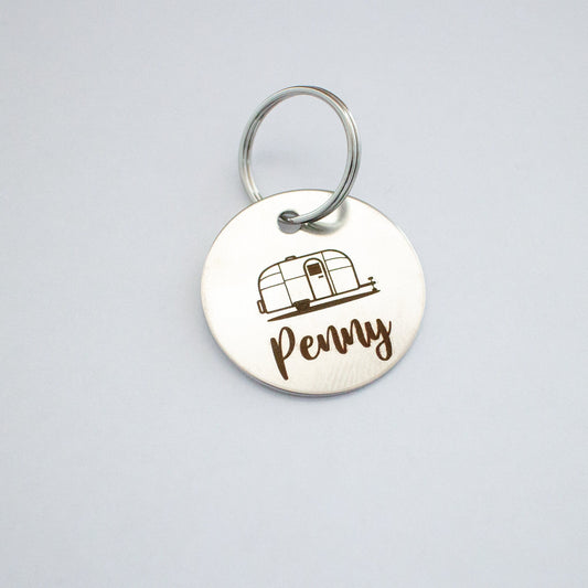 Personalized Vintage Airstream Trailer Key Ring - Silver
