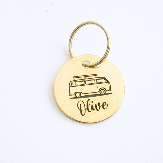 Personalized Kombi Pop Top Camper Key Ring - Gold
