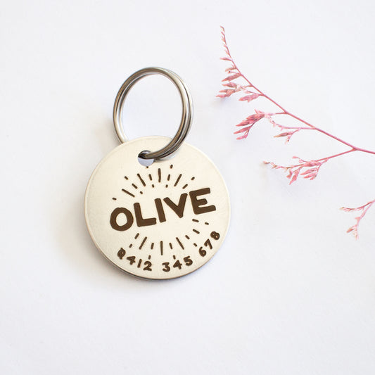 Personalised Silver Starburst Design Animal ID Tag