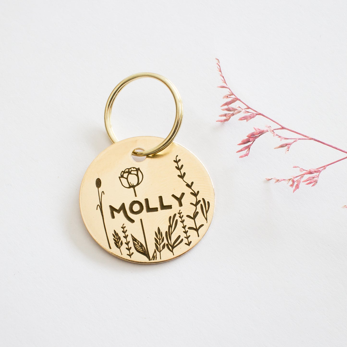 Personalised Brass Floral Design Animal ID Tag