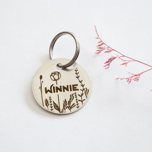 Personalised Silver Floral Design Animal ID Tag