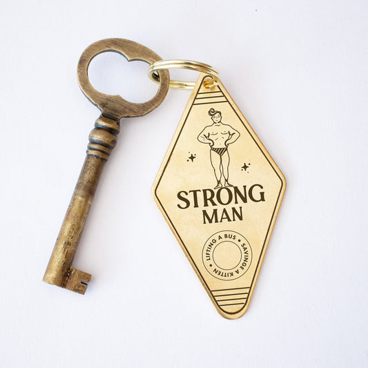 Personalized Strong Man Vintage Hotel Keychain
