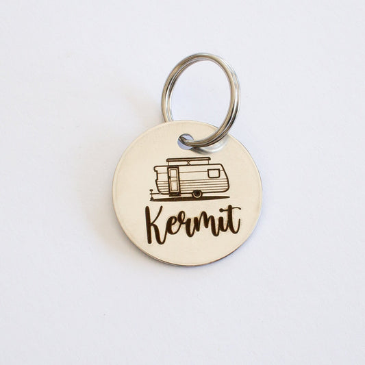 Personalized Vintage Caravan Pop Top Trailer Key Ring - Silver