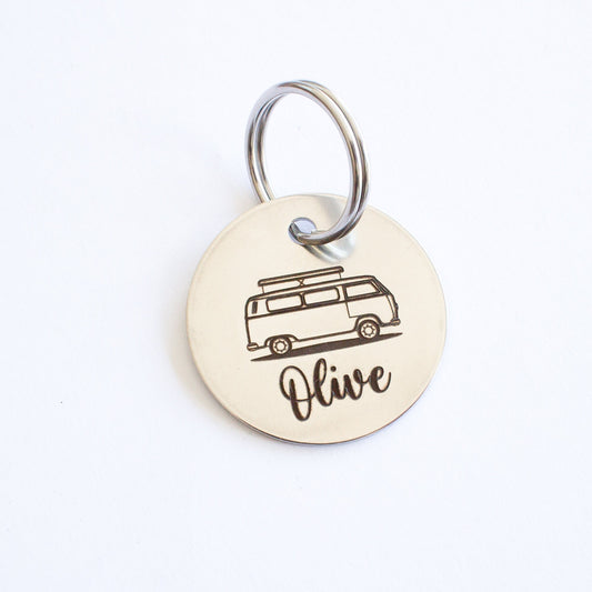 Personalized Kombi Pop Top Camper Key Ring - Silver