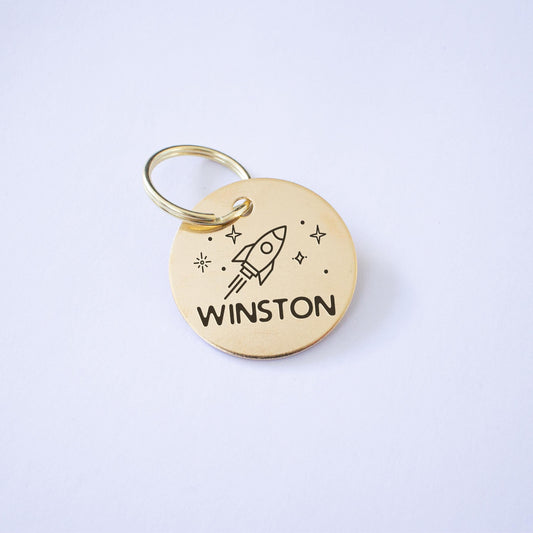 Personalized Brass Rocket Dog Tag
